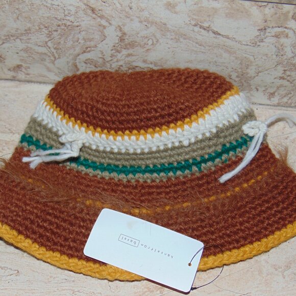 RARE Hansel From Basel Bucket Hat Crochet Multicolored Fuzzy Y2K Winter Cabin